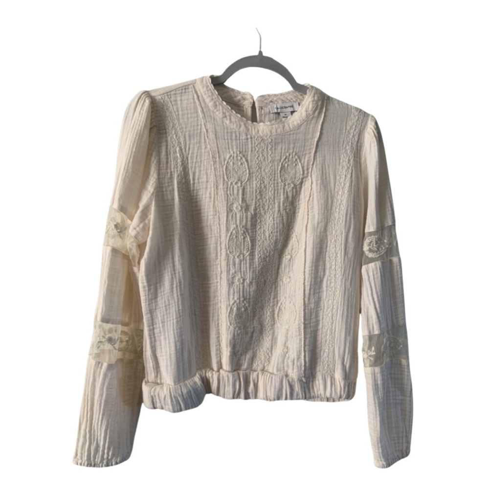 Anthropologie Calligraphie Tops | Embroidered Blouse | Size M |100%cotton
